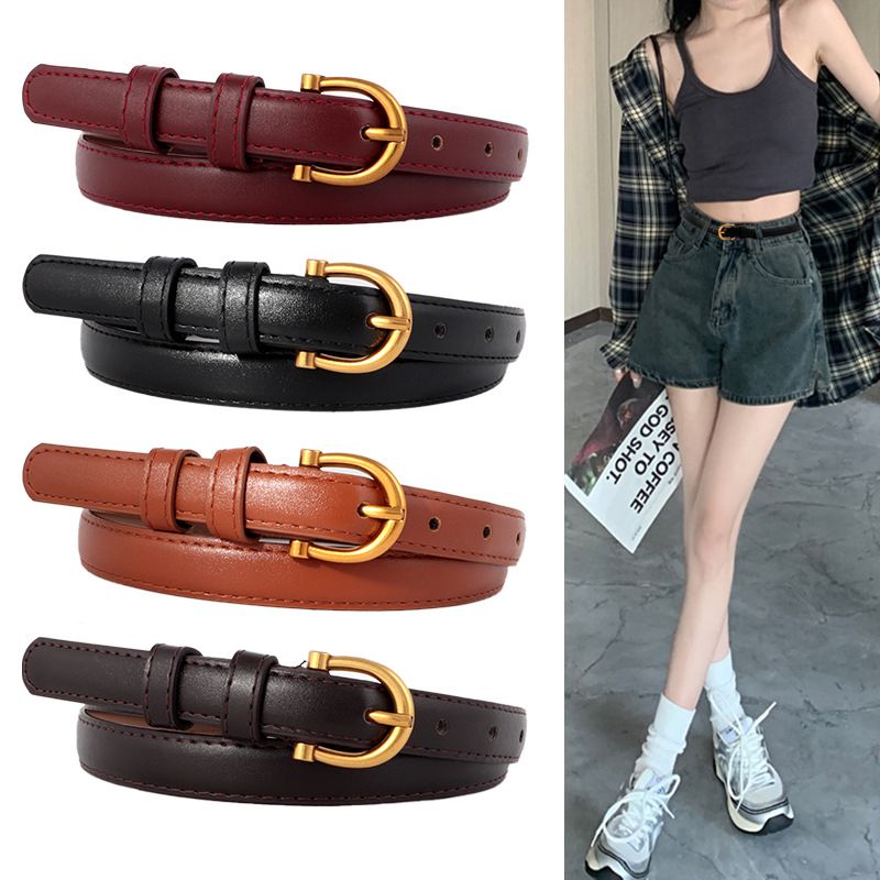 Women's jeans fashion 100 waists with women's fine embellished leather ins style simple belt 1607