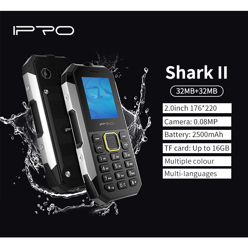 IPRO Shark II Waterproof Rugged Shockproof Dustproof Cell Phones 2.0” Dual SIM GSM FM Radio Torch Push-button Bar Mobile Phones