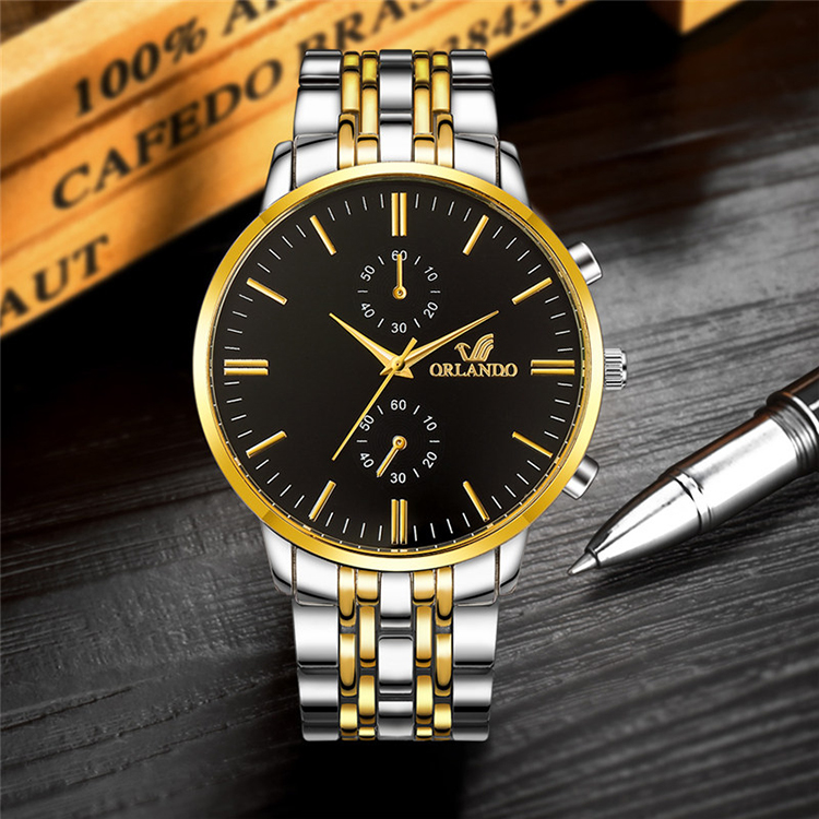 Men Watches New ORLANDO Fashion Quartz Watch Men's Silver Gold Plated Stainless Steel Wristwatch Masculino