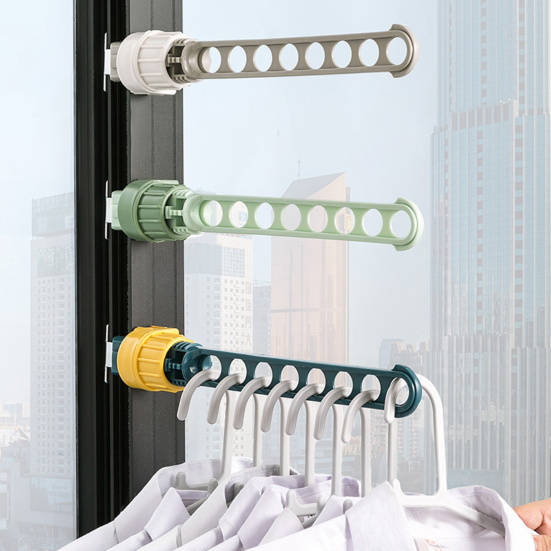 2979 8 Hole Multifunctional Clothes Hanging Drying Rack Portable Foldable Indoor Balcony Window Frame Hanger Organizer