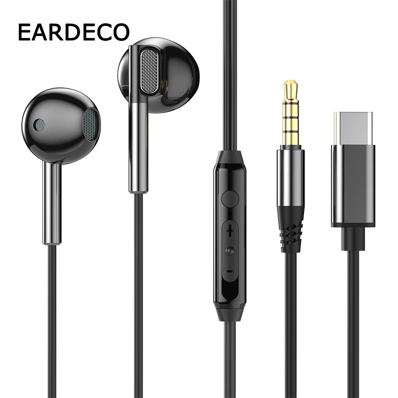 EARDECO 3.5mm/Type-C Noise Canceling Headphone Wired Headphones Bass Hifi Wired Earphone Earbuds Stereo Mic Earphone with Wire