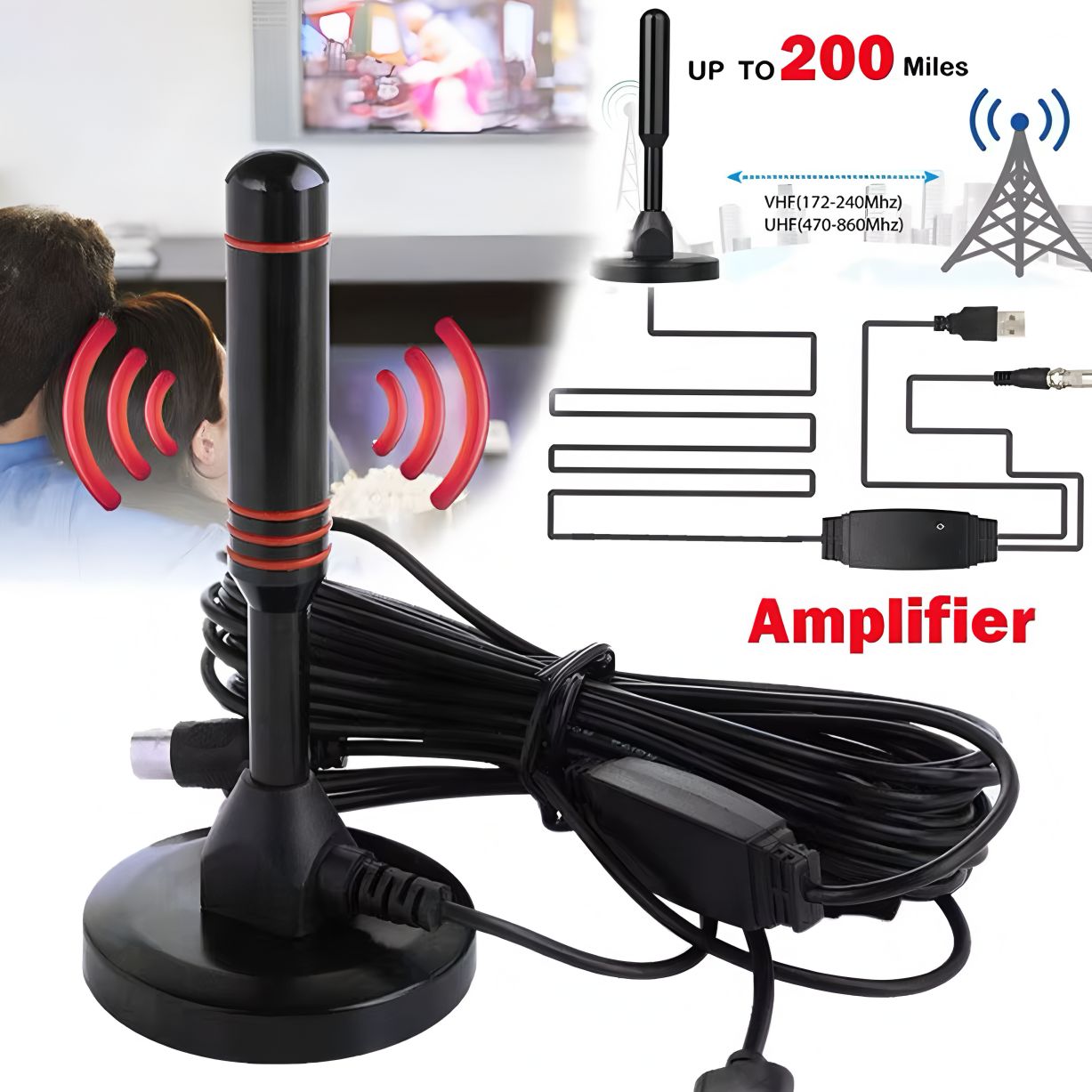 HD Digital TV Antenna Indoor Amplified dab antenna200 Miles Ultra HDTV With Amplifer VHF/UHF QuickResponse Qutdoor Aerial Set