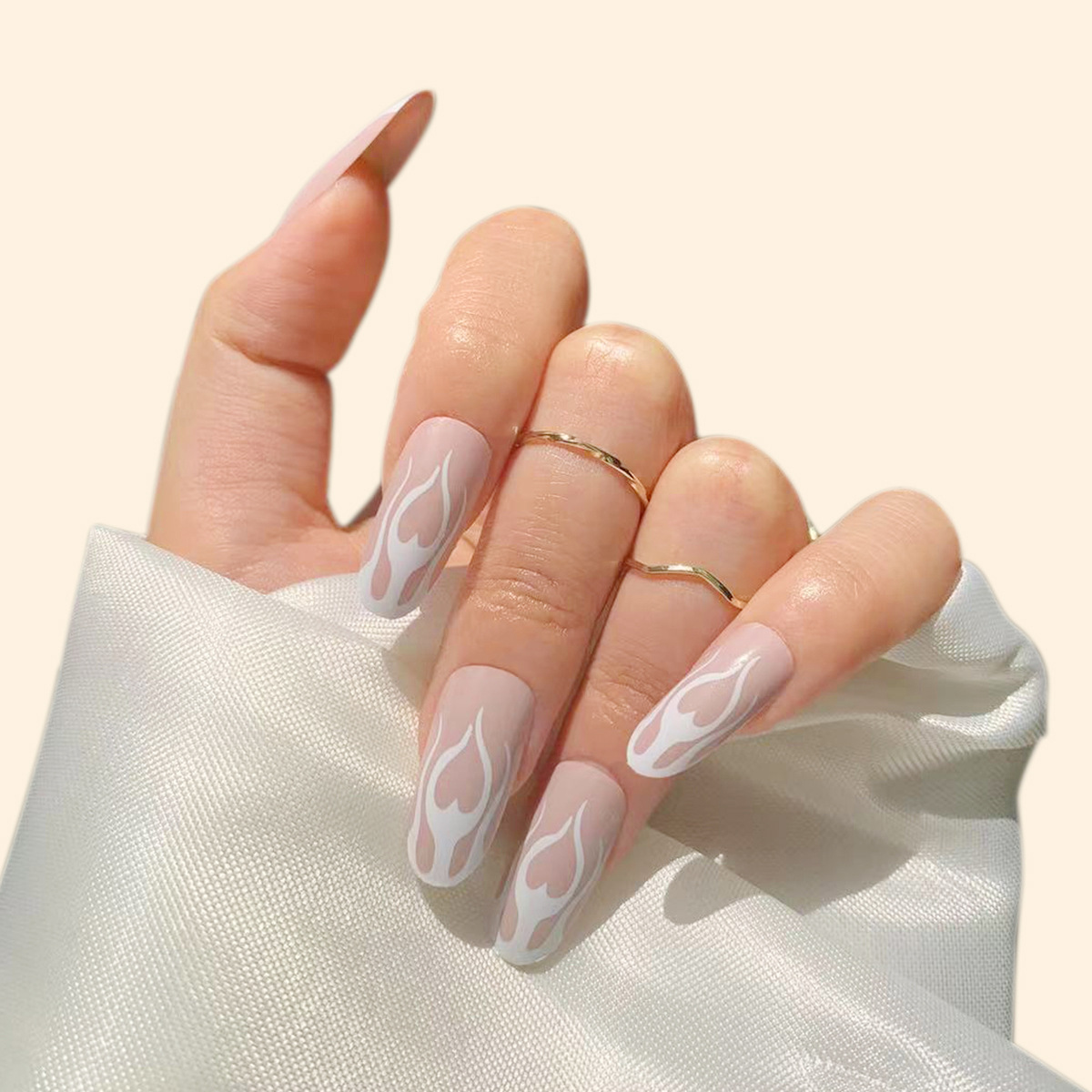 JP1038 24Pcs Colorful Oval Shape Pattern Acrylic Press on False Nails Full Coverage Removable Wear Ballerina Round Long Fake Nails Art Tips for Girls and Women