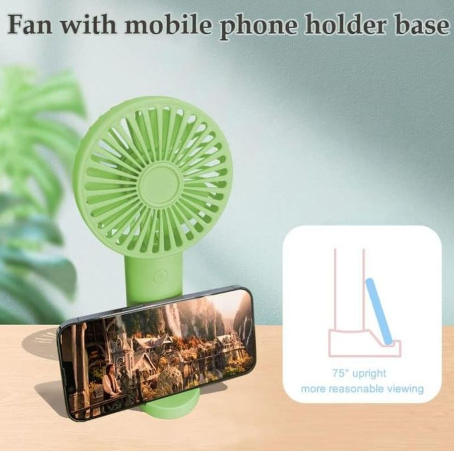 Hand Held USB Rechargeable Fan Desktop Phone Holder - White/ Green/Blue