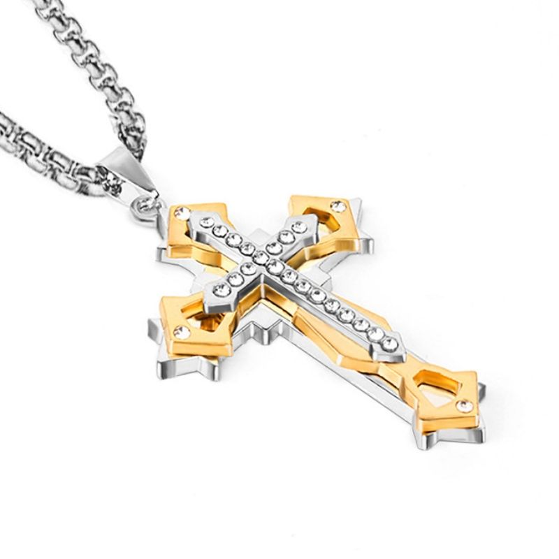 Necklace free shipping Titanium steel diamond studded cross necklace CRRSHOP Christmas Easter Holiday gifts 