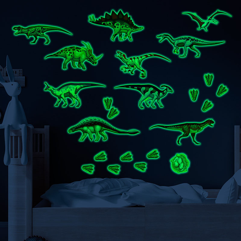 YGP027 Luminous Dinosaur Wall Sticker Cartoon Animal Dinosaur Egg Footprint Fluorescent Sticker Children's Room Decorative Wall Sticker