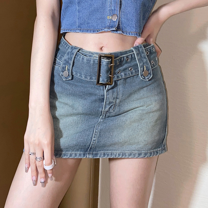 hg1068 Women's Niche High Waisted Denim Shorts,Buttocks Wrapped Denim Half Length Short Skirt