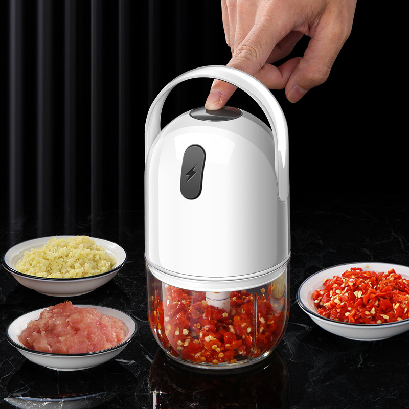 280ML Electric Mini Garlic Chopper Mincer with Handle, Portable Cordless Vegetable Food Processor with USB Charging, Rechargeable Powerful Blender for Onion, Grinder, Meat and Salad