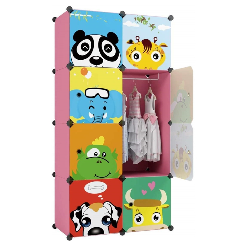 Portable Cartoon Clothes Closet Wardrobe DIY Modular Storage Organizer, Sturdy and Safe for Children and Kids