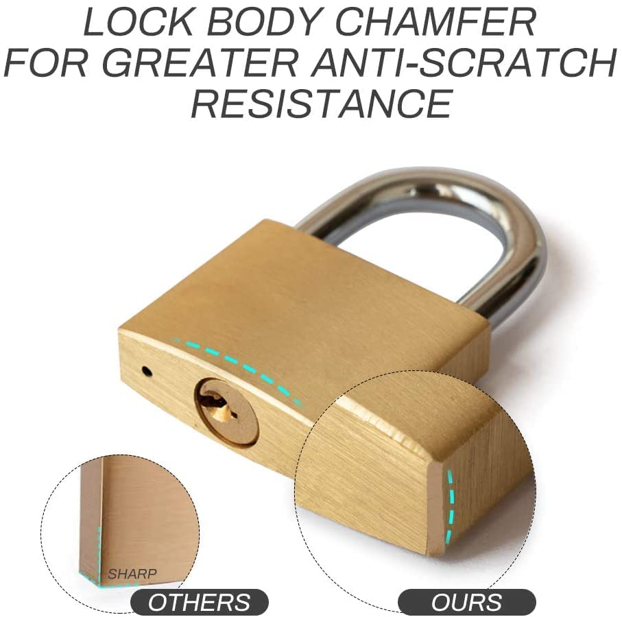 Solid Brass Padlock with Key Wide Lock Body, Small Keyed Padlock for Sheds, Storage Unit School Gym Locker, Fence, Toolbox, Hasp Storage