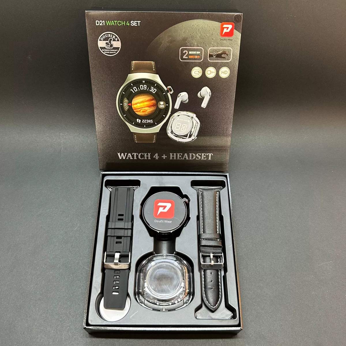 Cross-border hot-selling D21 Watch4 smart watch Bluetooth call double strap + earphone set multi-function watch