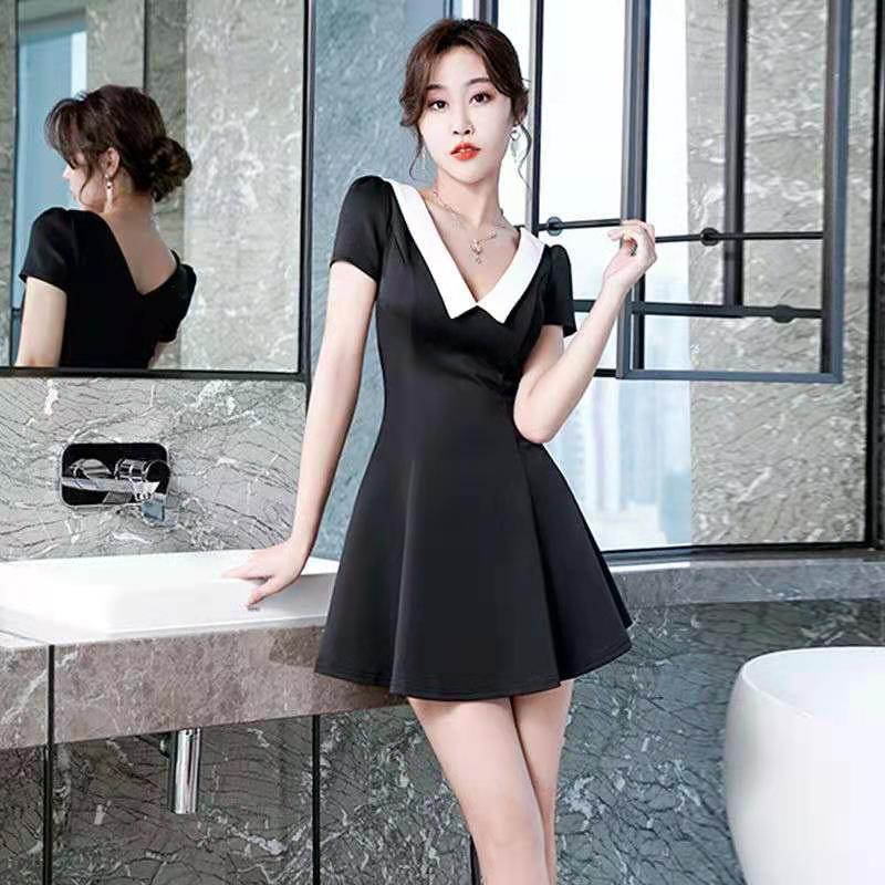 B036 Lady's Temperament Sexy V-neck Short Sleeve A-line Dress