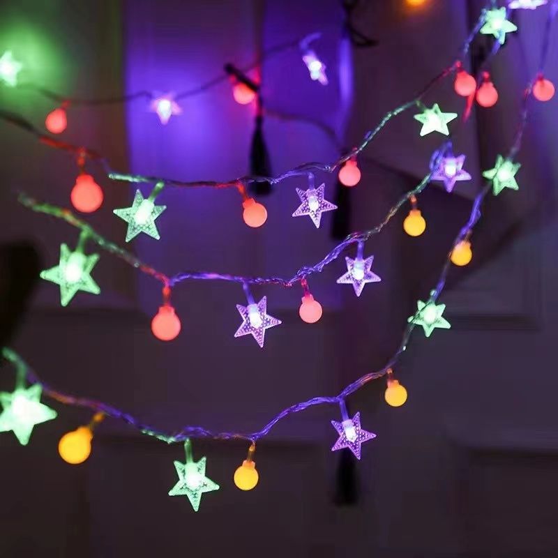 33m 20 LEDs Battery Operated String Lights LED star lights, atmosphere lights, camping lights, ball lights, Christmas birthday decorations, bedroom decorative lights.Star and Ball (Multicolor)