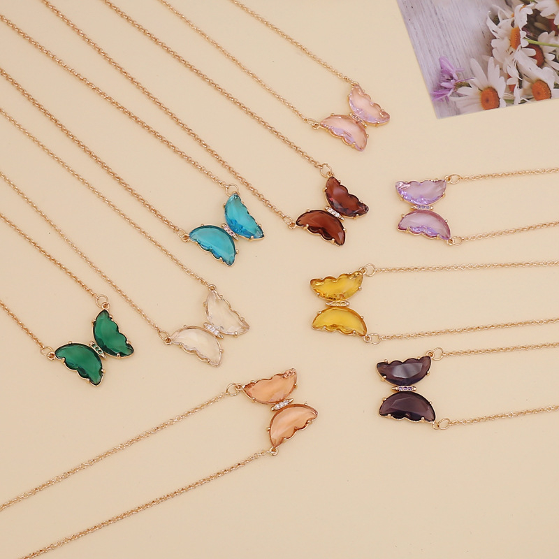 Multi-color glass butterfly necklace for women creative versatile clavicle chain personalized necklace N776