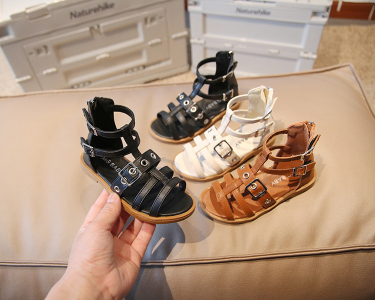Women Girls Roman Shoes Open-toe Buckle Flat Casual Soft Bottom Sandals High Top Children's Beach Shoes
