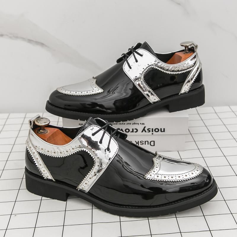 Men's 46 Big Size Dress Shoes 2025 A/W Shiny Lace-Up Loafers Formal Wedding Leather Shoes Business Oxfords for Tall Men