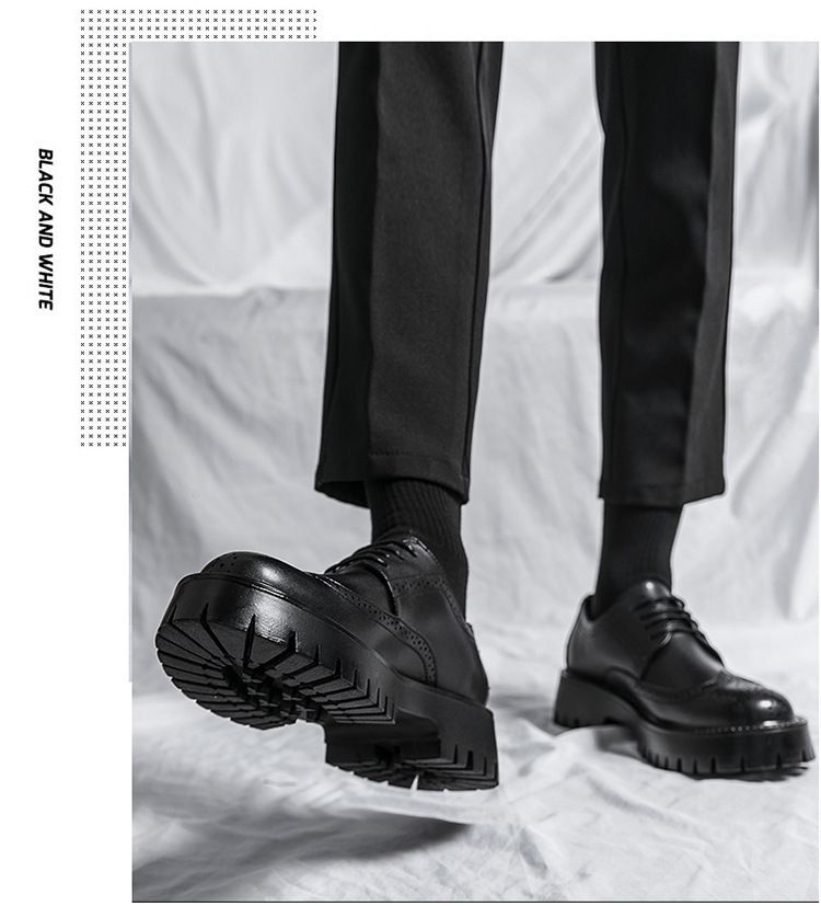 Spring and Autumn's new Bullock big head leather shoes, low-top outdoor lace-up casual shoes for teenagers, thick-soled fashionable men's shoes