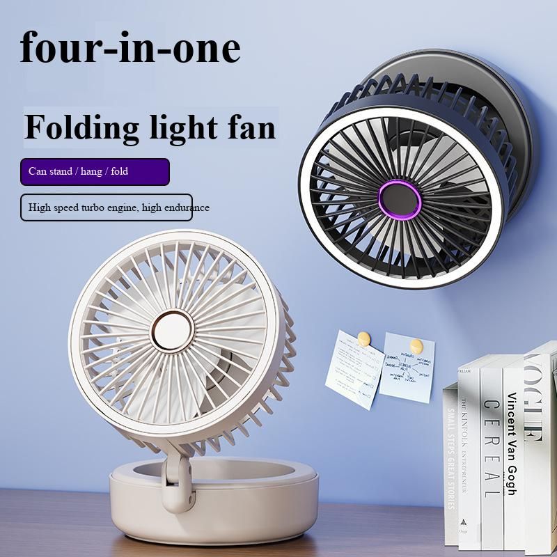 Portable Foldable Fan USB Charging Personal Fan with Built-in LED Lamp Quiet Small Desk Fan for Home Bedroom Dorm Camping Outdoor Use