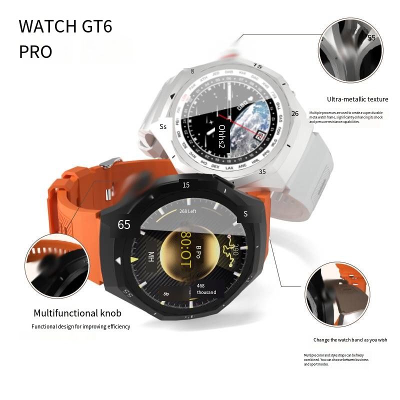 2026 New GT6 PRO Smart Watch, Full-Featured Sports Fitness Wristwatch, HD Full Touch Screen, Bluetooth Hands-Free Call, Real-Time Heart Rate Monitor, Multi-Sport Mode, Sleep Health Tracker