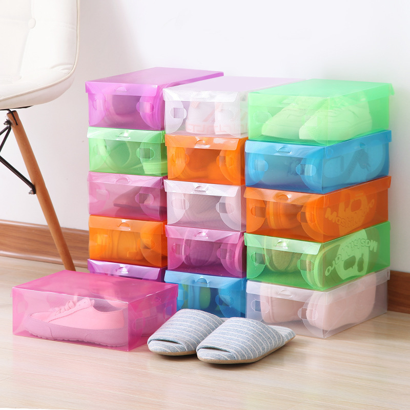 7163 3PCS Creative Storage Flip Shoe Box Multifunctional Color Plastic Dust Proof Storage Box Size 28*18.5*9.5CM