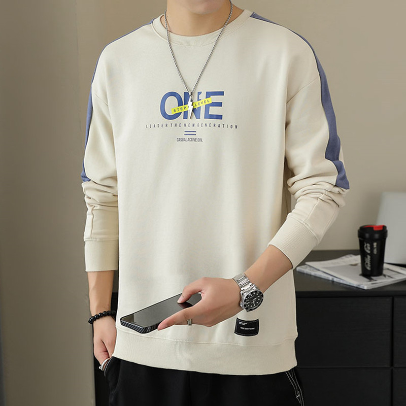 6170 Men's Casual Loose Panel Monogram Print Long Sleeve T-shirt