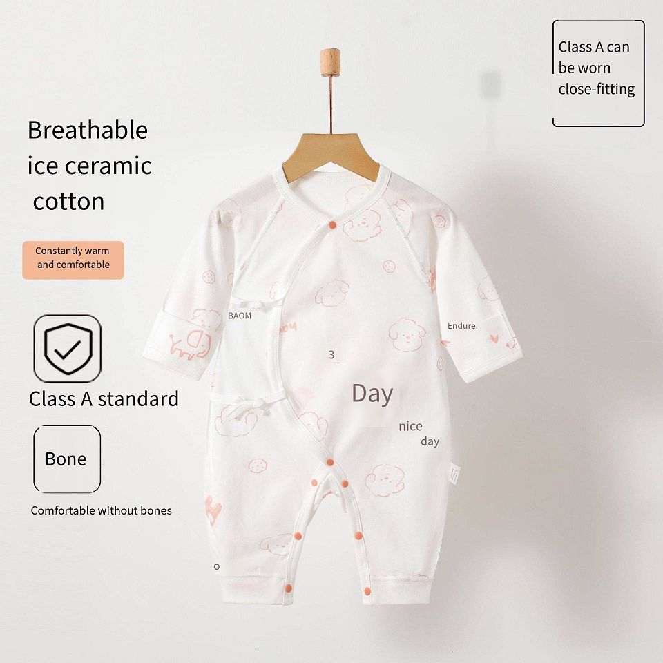 Newborn 100% Cotton Kimono Romper, Summer Thin No Bone Stitching Long Sleeve Onesie, Breathable Baby Sleep Jumpsuit, 52-66cmPuppy Pink