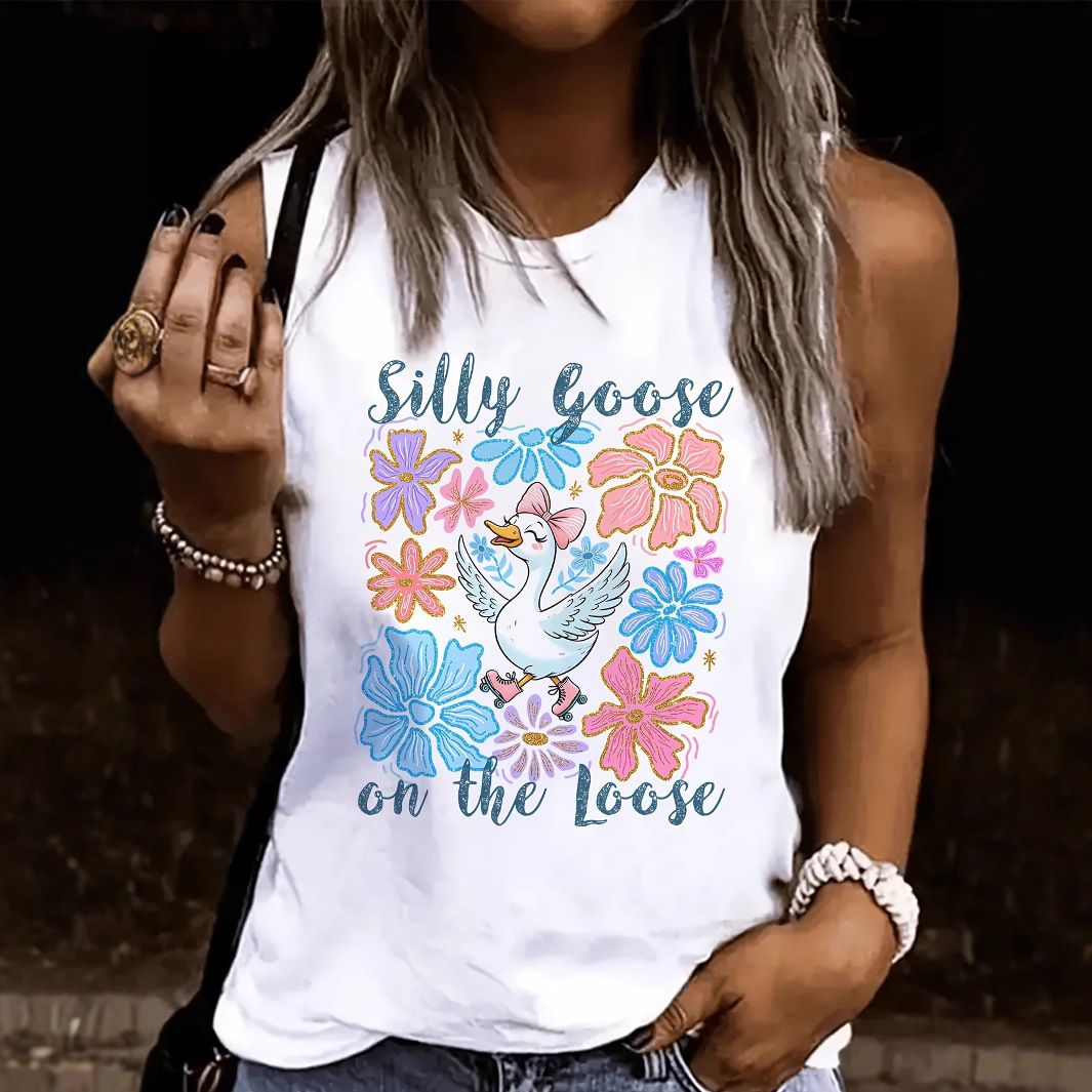 Women's Summer New Round Neck Floral Print Sleeveless Tank Top Slim Fit Soft Comfortable Fashion Slimming Casual Cami Top