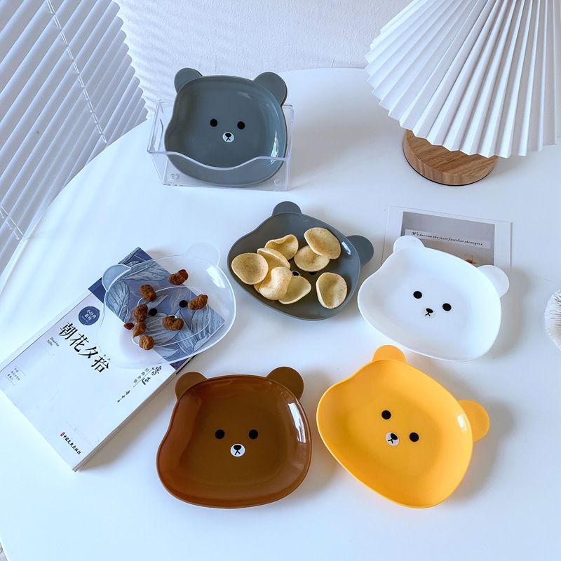 2207221 Plates For Food Cute Bear Plastic Fruit Snack Tray Sauce Dish Plates Dinnerware Table Dishes Anti-fall Small Trays