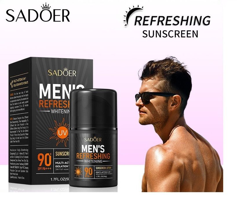 SADOER Men's Refreshing Sunscreen Lotion - SPF 90+ PA+++ Whitening & Oil-Control Sun Protection Cream, 50g Long-Lasting UV Protection, Water-Resistant & Non-Greasy Sunscreen for Daily Outdoor Activities