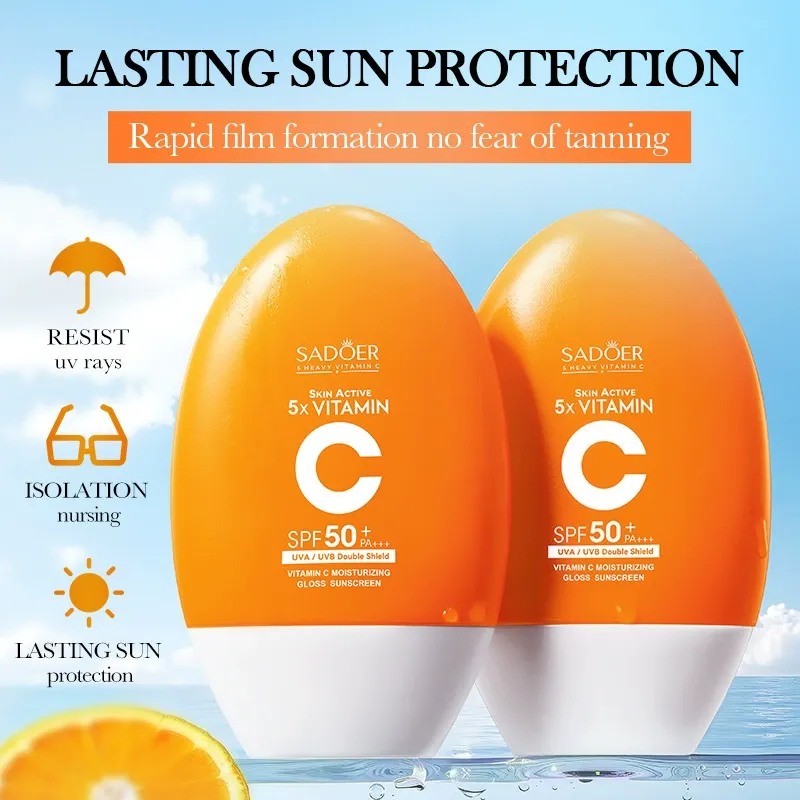 SADOER 5X Vitamin C Sunscreen Lotion - SPF 50+ PA++++ Moisturizing Sun Protection Cream, UVA/UVB Double Shield, Brightening & Glossy Sunscreen, 50ml Long-Lasting Water-Resistant Sunscreen for Daily Outdoor Use