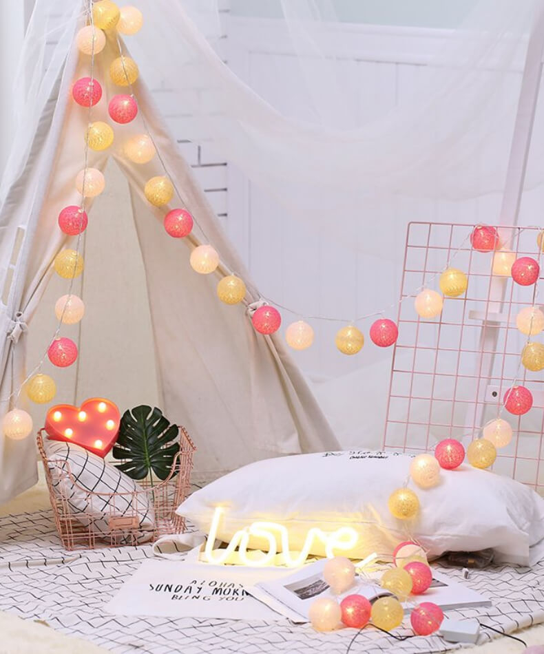 3.5CM Cotton Balls Christmas Lights Outdoor Garland LED String Lamp Patio Bedroom Party Holiday Lighting New Year Wedding Decor 3.2M battery