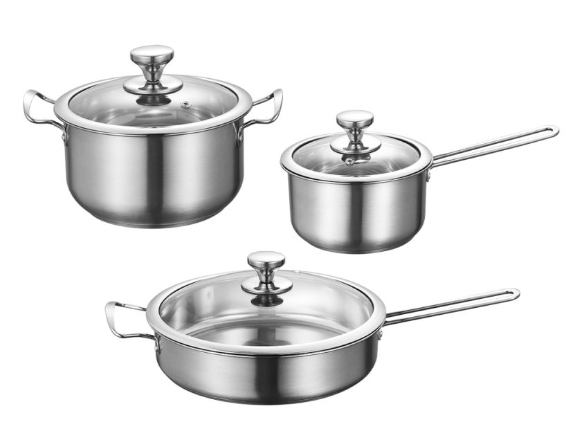 Korean style three piece pot set with three layers of bottom 18cm 22cm 28cm