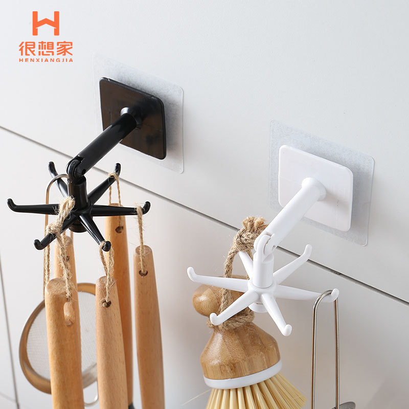 Self Adhesive Hooks Wall Door Hook 360 Degree Rotated Kitchen Hooks Handbag Clothes Ties Bag Hanger Utensils Hanging Rack