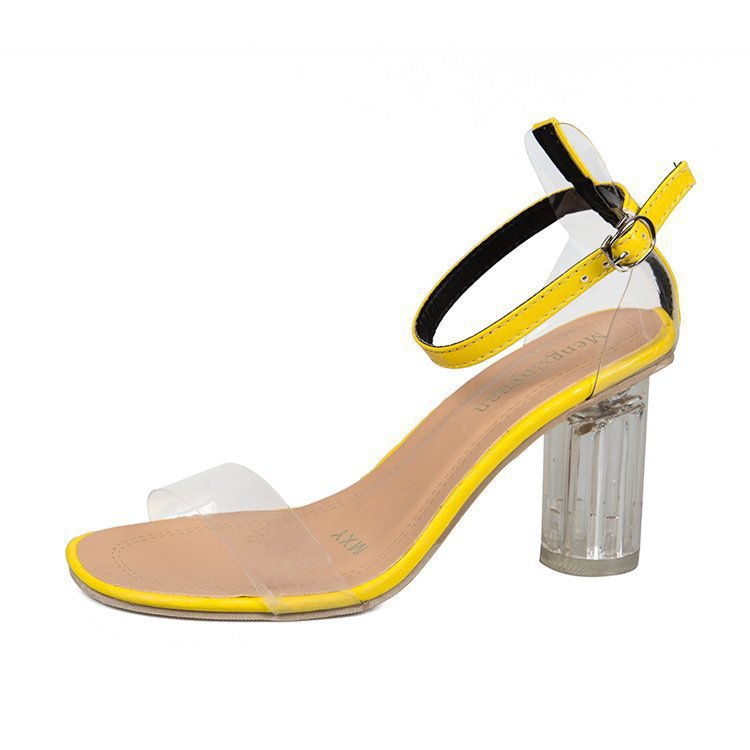 women's transparent sandals leather high heels girls' block heeled casual sandals