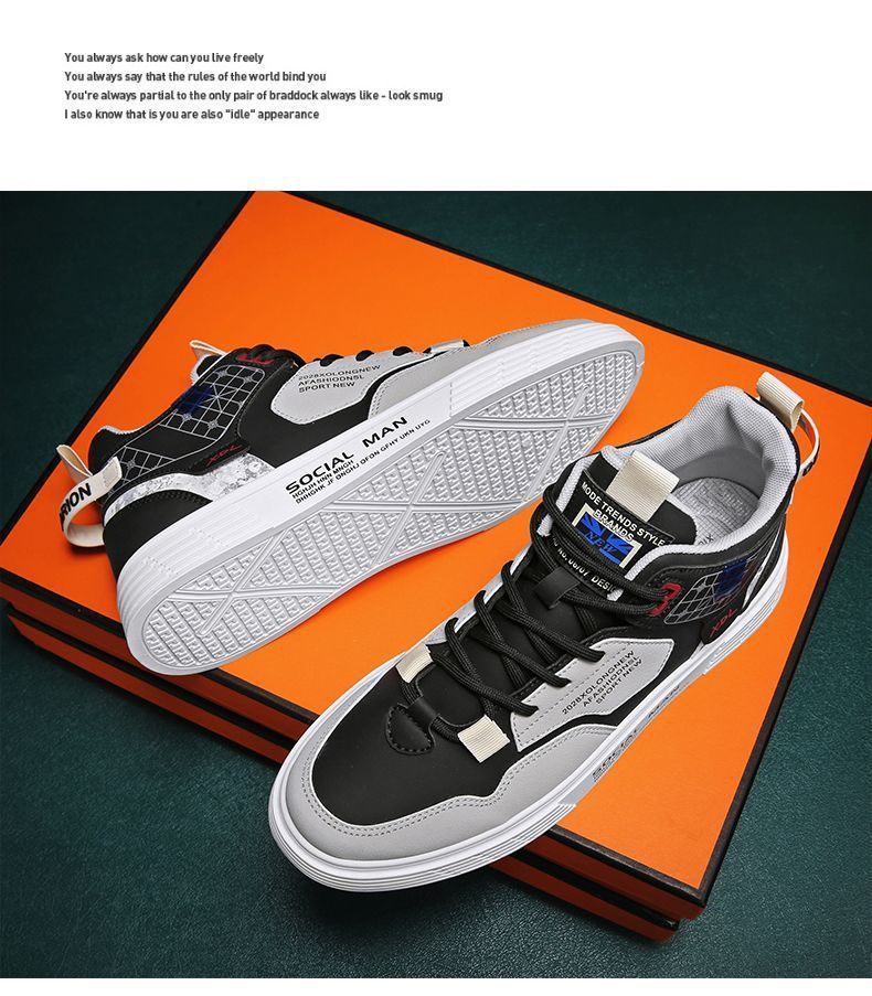 Skateboarding Shoe New High Top Shoes for Spring Summer Men's Flat Bottomed Board Shoes Trendy Versatile Student Casual Single Shoes for Men
