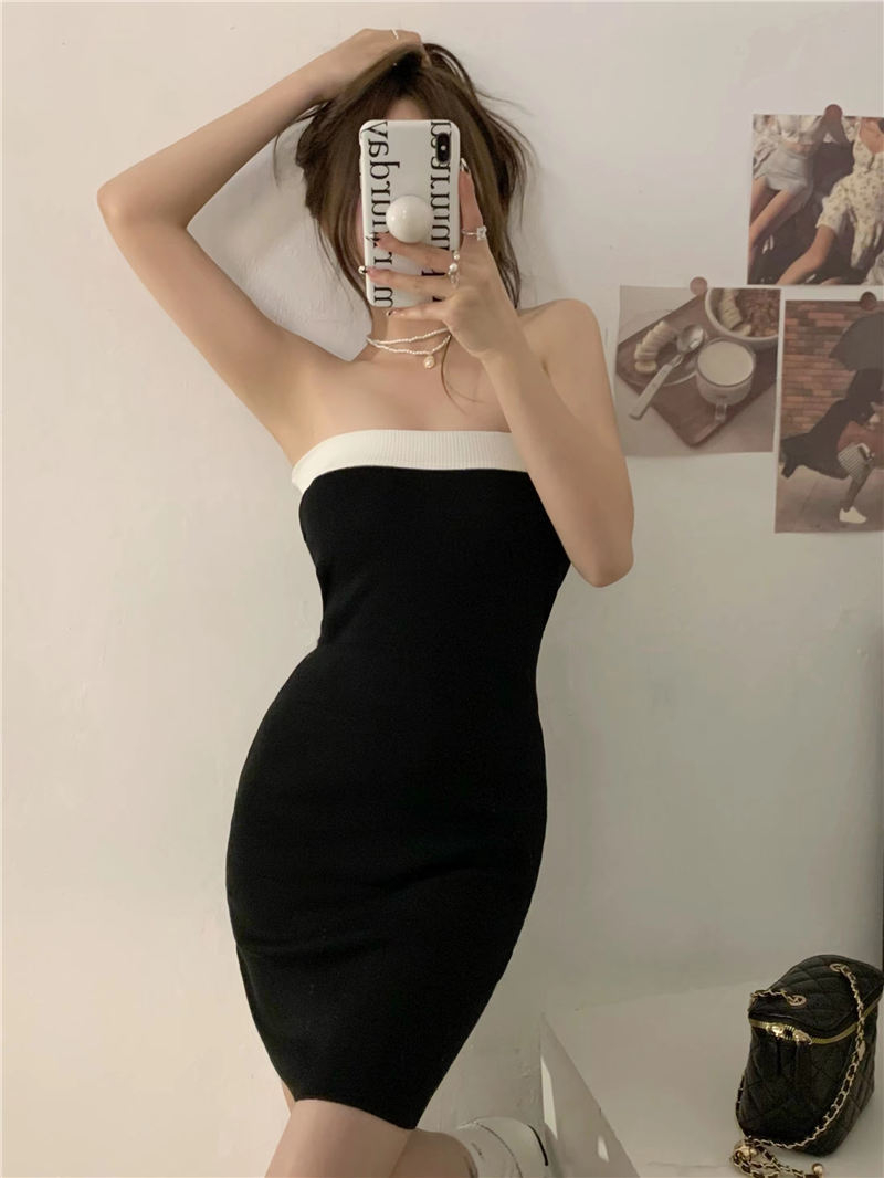 11112 Women's Casual Sexy Color-block Neckline Bandeau Dress