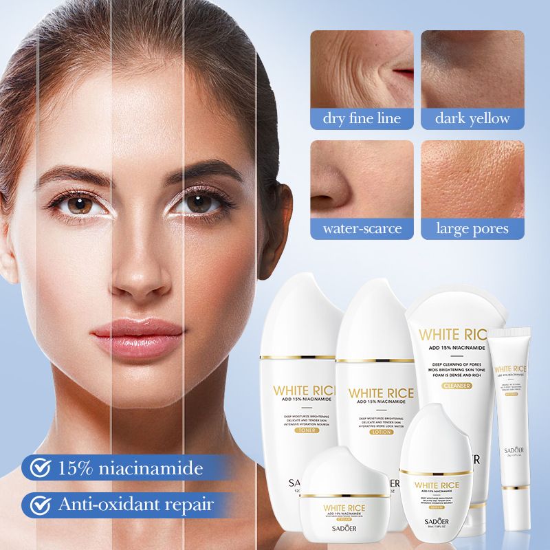 SADOER White Rice Niacinamide Brightening Moisturizing Set Box Moisturizing Skincare Product Set