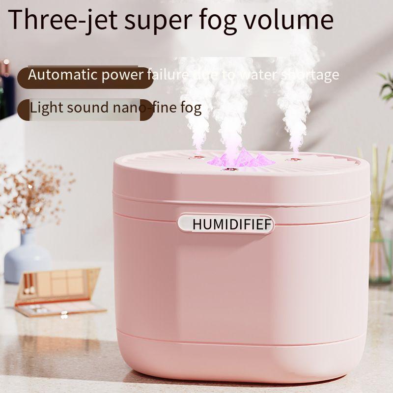 1200mL Triple Nozzle Humidifier, 80-90mL/h Cool Mist Output, USB-Powered, Quiet Operation, Auto Shut-Off, Large Capacity Desktop Humidifier for Home, Bedroom, Office, White/Pink
