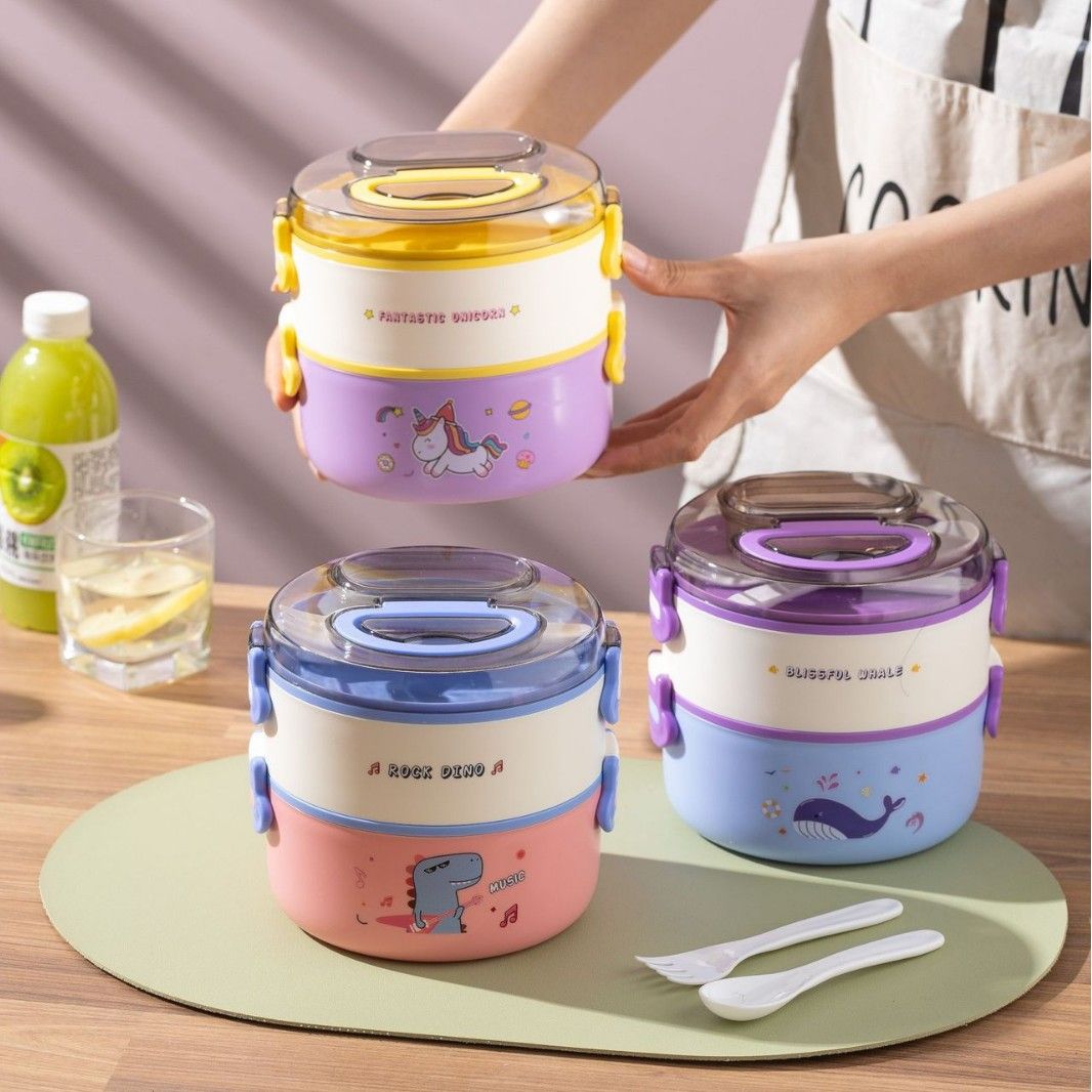 Single/Double Layer Cartoon Insulated Lunch Box, Microwave Safe Food Container, Portable Bento Box with Cute Prints for Kids School Office Picnic
