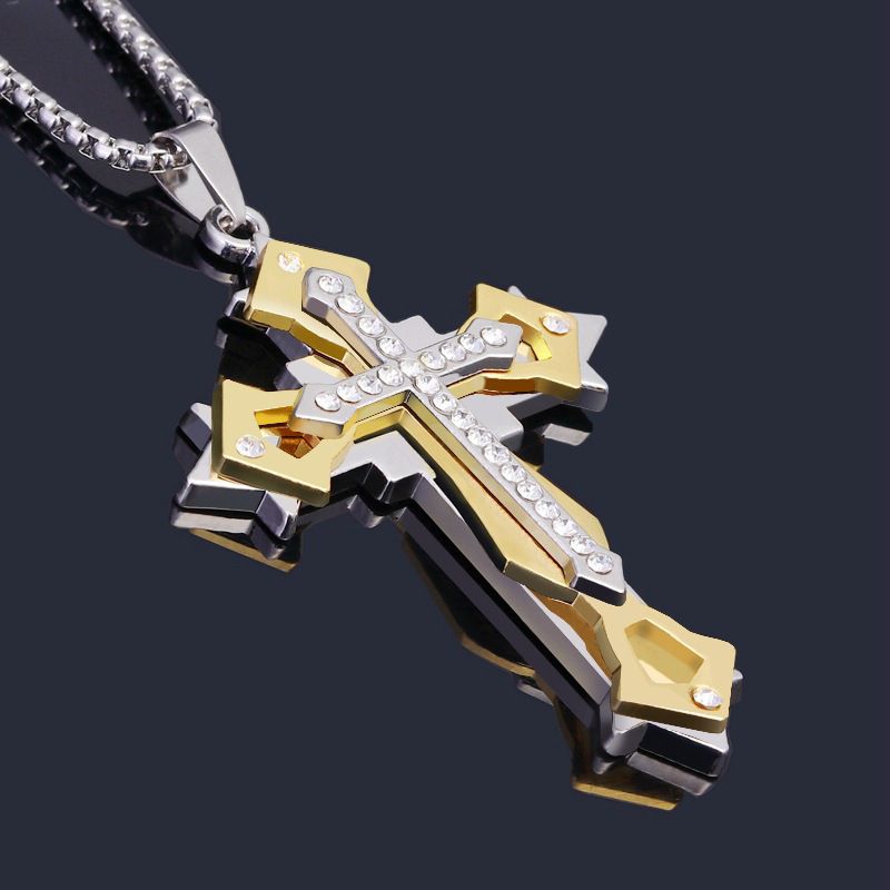 Necklace free shipping Titanium steel diamond studded cross necklace CRRSHOP Christmas Easter Holiday gifts 