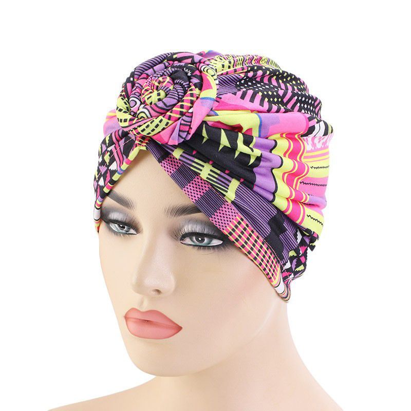Colorful style headscarf flower headscarf hat elastic print hat sleeping hat