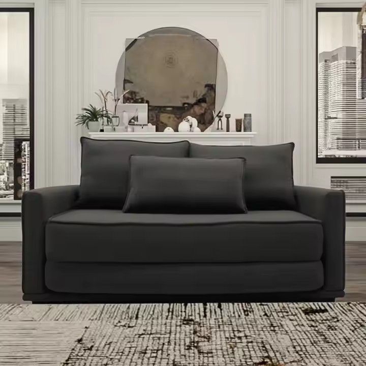 Folding Sleeper Sofa Bed, Lounge Chair 3 in 1 Convertible Lazy Sofa Bed with Fixed-Shape Frame, Corduroy Foldable Lounge Couch Bed, King Floor Sofa Bed for Living Room Bedroom Apartment (Black)
