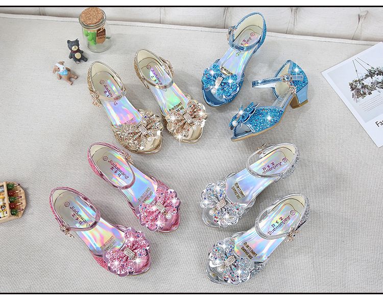 Dress Shoes Dreamy Girl's High Heels Children's Princess Sandals Bow Tie Children's Shoes Crystal Heeled Shoes