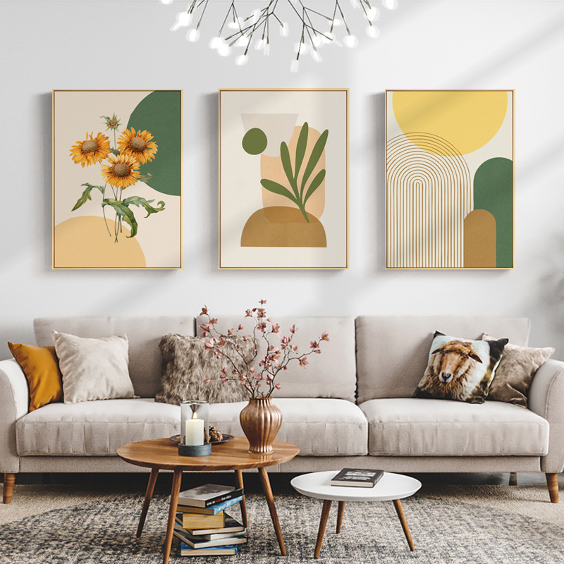 Nordic minimalist living room decorative painting, yellow sunflower hanging  painting plant living room dining room background wall wall  painting,Sunrise impressionism Monet decorative painting oil painting,  living room bedroom sofa background wall with