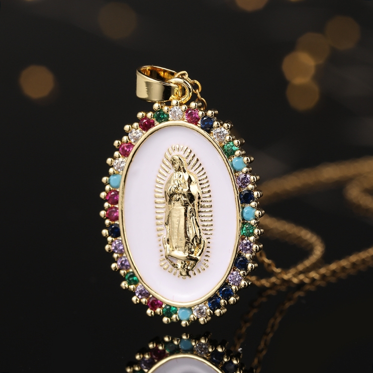 Virgin Mary pendant necklace female new fashion trend Copper Zircon Micro Inlaid Colorful Virgin Mary Necklace jewelry gift CRRSHOP women holiday gifts