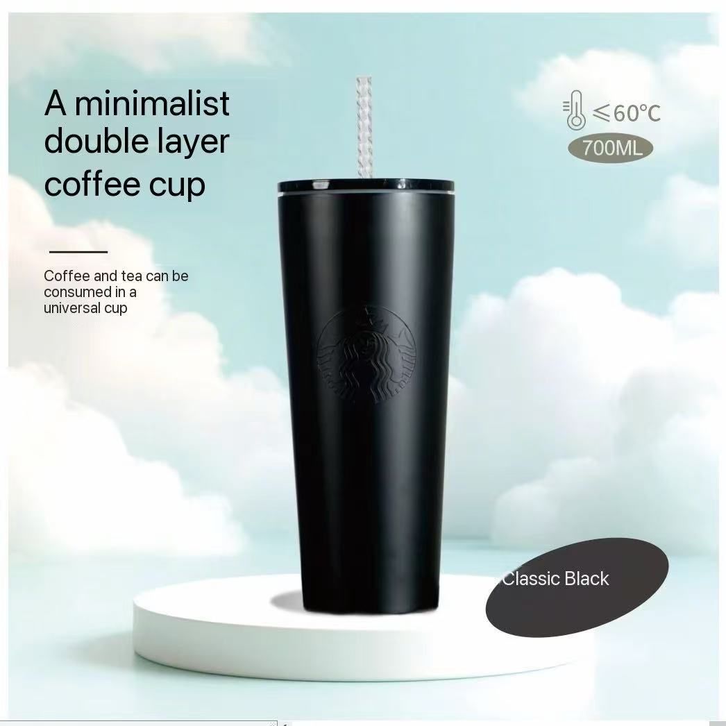 Starry Cup · Sakura Series Men and Women High Appearance Water Cup 2025 Summer Portable Coffee Cup Straw Cupblack