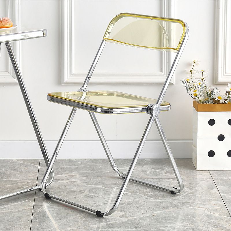 Home transparent folding chair fashionable acrylic crystal chair portable makeup chair ins style internet celebrity photo chair clothing store restaurant chairElectroplating-yellow