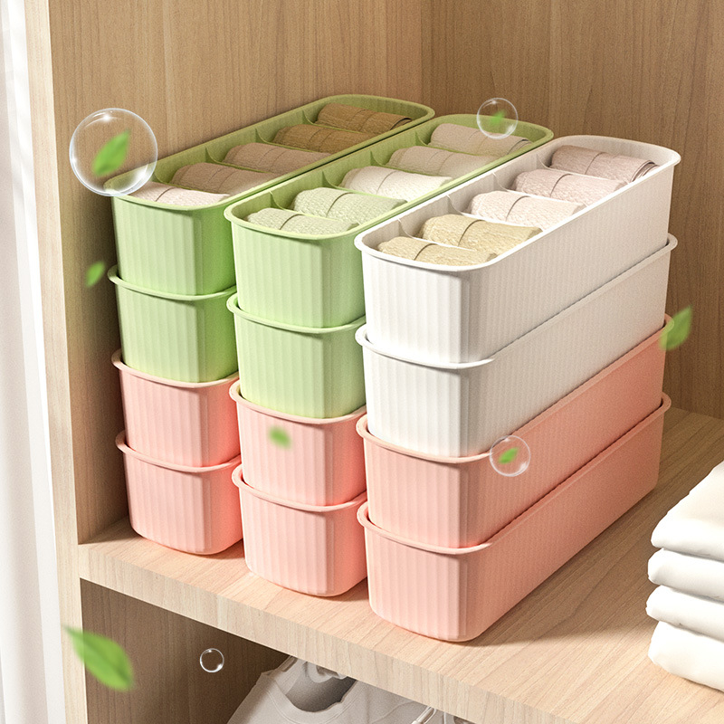 7214 5 Grids Storage Basket Wardrobe Organizer Women Men Storage Box For Socks Underwear Plastic Container Makeup Organizer