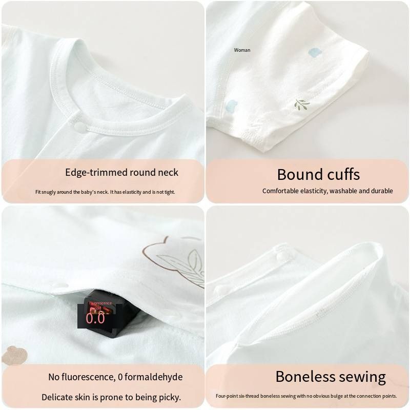 Baby Summer Ice Ceramic Cotton Romper, Short Sleeve No Bone Stitching Onesie, Breathable Cotton Infant Jumpsuit with Snap Closure, 66-80cm