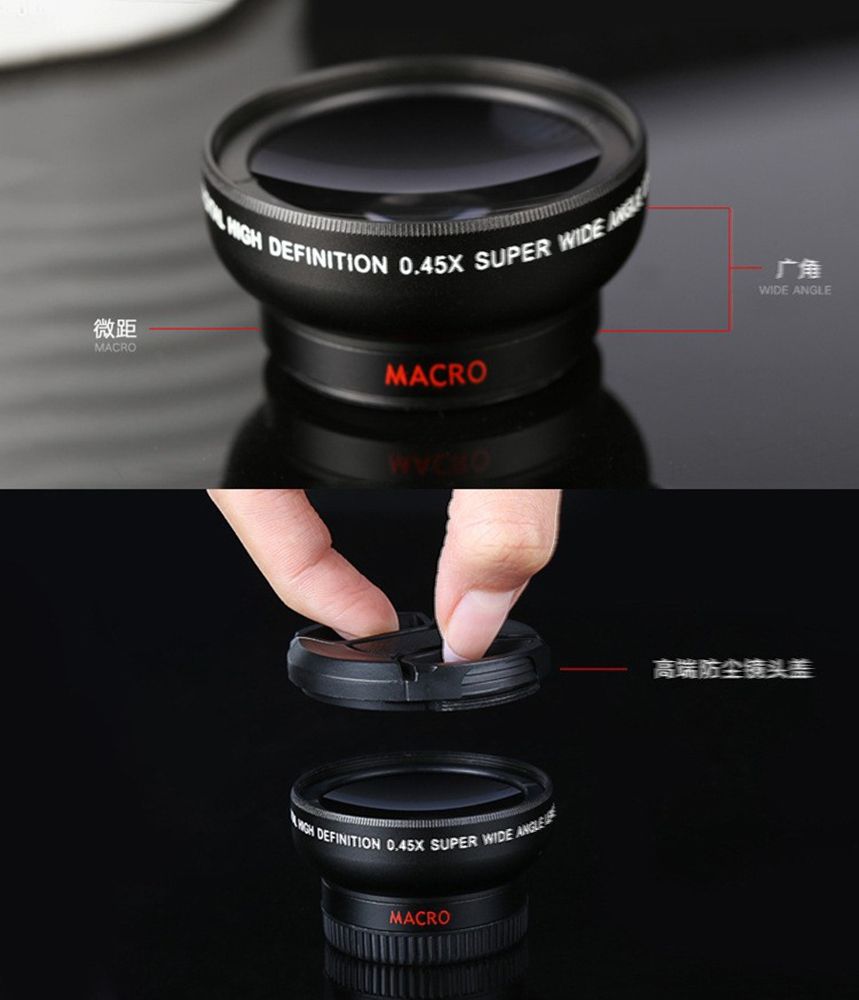 0.45x ultra wide angle+macro lens universal clip for mobile phones, high-definition wide-angle lens, DSLR external camera
